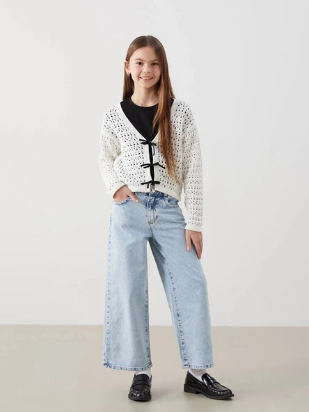 LCW Kids MAVİ Beli Ayarlanabilir Lastikli Kız Çocuk Jean Pantolon ürün görseli 1