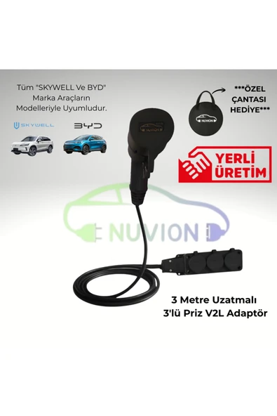 NUVION V2L - BYD/SKYWELL Uyumlu 3'Lü V2l Elektrikli Araç Şarj Kablosu - Enerjini Elektrikli Aracından Al ürün görseli 1