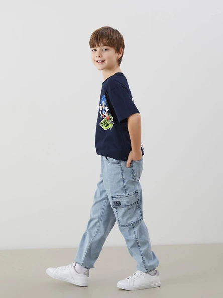 LCW Kids İNDİGO Beli Lastikli Erkek Çocuk Kargo Jean Pantolon ürün görseli 1