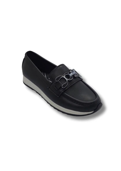 Kadın Siyah Taşlı Tokalı Comfort Loafer Ayakkabı, Rahat Taban, Düz Kadın Babet Ayakkabı taslıtokalıtarzkl1 ürün görseli 1