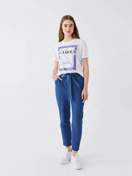 LCW Jeans İNDİGO Beli Lastikli Paperbag Kadın Jean Pantolon ürün görseli 1