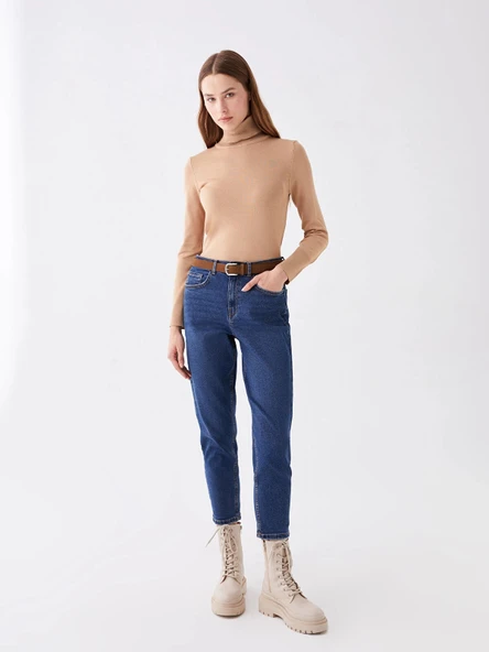 LCW Jeans İNDİGO Yüksek Bel Mom Fit Kadın Jean Pantolon ürün görseli 1