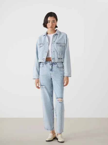 LCW Jeans İNDİGO Boyfriend Yırtık Detaylı Kadın Jean Pantolon ürün görseli 1