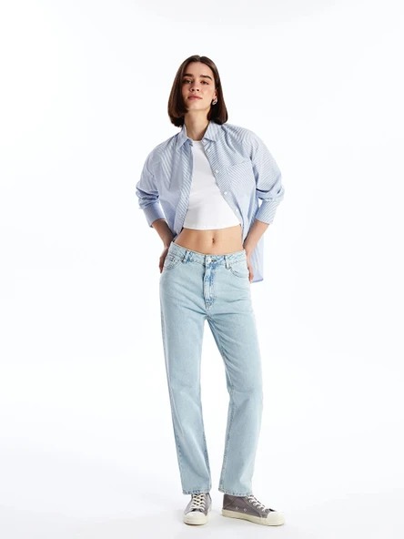 XSIDE MAVİ Yüksek Bel Straight Kadın Jean Pantolon ürün görseli 1