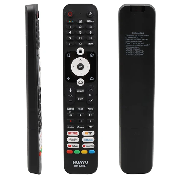 RM-L1837 Haier Netflix Youtube Prime Video Youtube Music Tuşlu LCD Led TV Kumanda ürün görseli 1