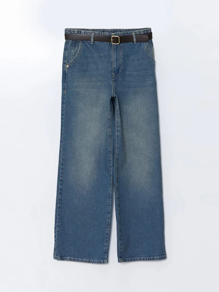 LCW Jeans İNDİGO Beli Kemerli Wideleg Kadın Jean Pantolon ürün görseli 1