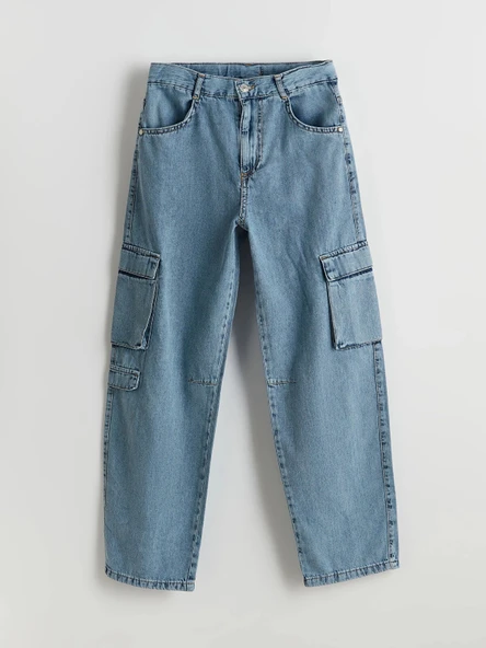 LCW Kids İNDİGO Beli Ayarlanabilir Lastikli Erkek Çocuk Kargo Jean Pantolon ürün görseli 1
