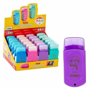 Mileo Trio İkili Hazneli Ve Fırçalı Kalemtraş 6753 (24 Lü Paket) ürün görseli 1