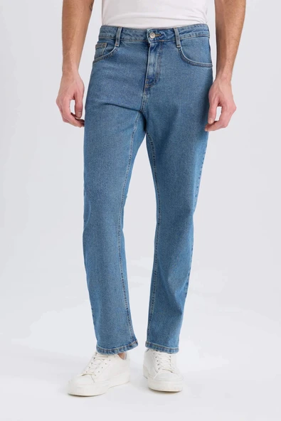 Defacto D9839 Mavi Diago Comfort Fit Yüksek Bel Geniş Paça Düz Paça Jean Pantolon ürün görseli 1