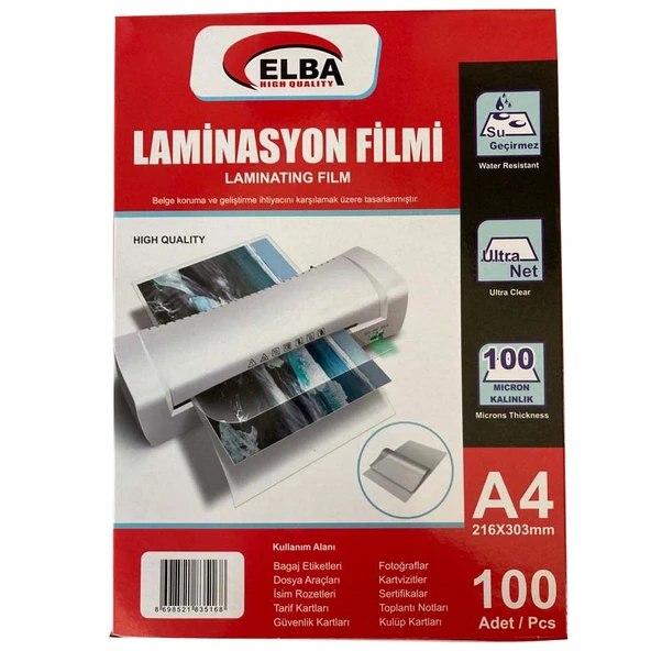Elba Laminasyon Filmi A4 100 Micron 216X303Mm (100 Lü Paket) ürün görseli 1
