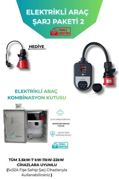 Filşarj Elektrikli Araç Şarj İstasyonu ve Büyük Boy 22kW - Sigortalı & Prizli Şarj Kombinasyon Panosu ürün görseli 1