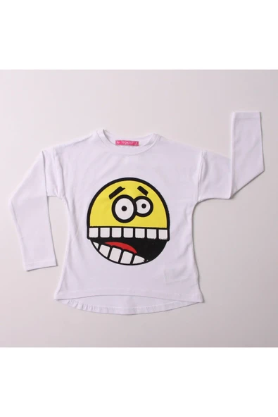 Toontoy Kız Çocuk Relax Fit Bisiklet Yaka Emoji Baskılı Sweatshirt - 31/1 penye ürün görseli 1