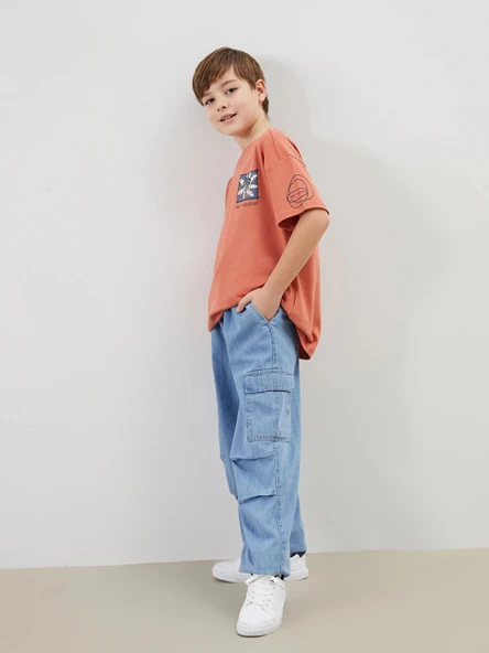 LCW Kids İNDİGO Beli Lastikli Erkek Çocuk Kargo Jean Pantolon ürün görseli 1