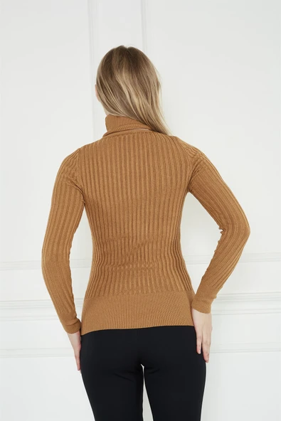 Boğazlı Fitilli Triko Camel - Resim 6