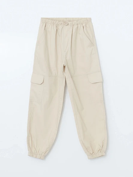LCW Kids BEJ Beli Lastikli Kız Çocuk Kargo Jogger Pantolon ürün görseli 1