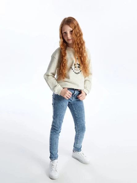 LCW Kids MAVİ Skinny Fit Kız Çocuk Jean Pantolon ürün görseli 1