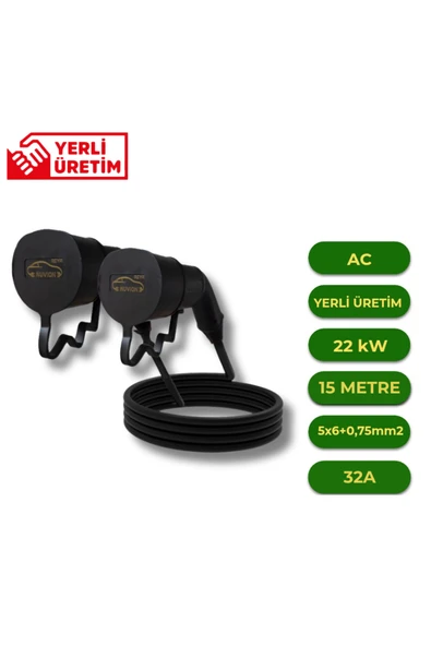 NUVION Elektrikli Araç 15 Metre Type2 (Tip 2) AC Şarj Kablosu -T üm Modellerle Uyumlu ürün görseli 1