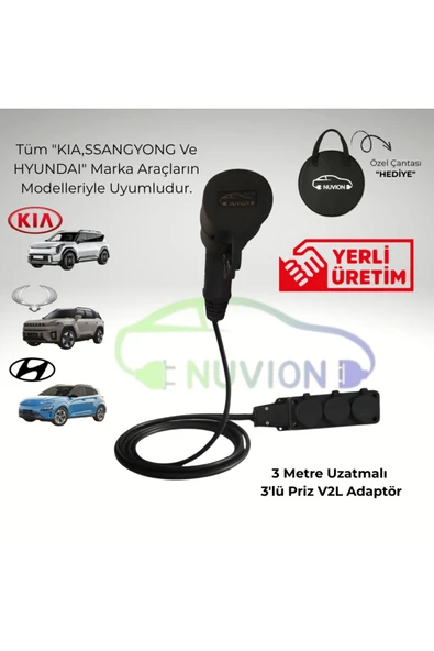 NUVION V2L Kia / Hyundai / Ssangyong (Kgm) İle Uyumlu 3'Lü V2L Elektrikli Araç Şarj Kablosu-Enerjini Aracından Al ürün görseli 1