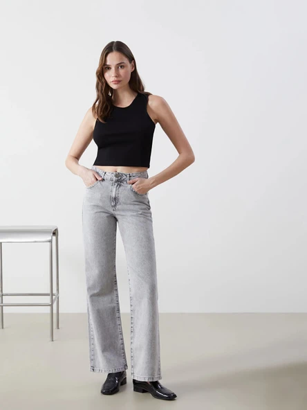 LCW Jeans GRİ Wideleg Kadın Jean Pantolon ürün görseli 1