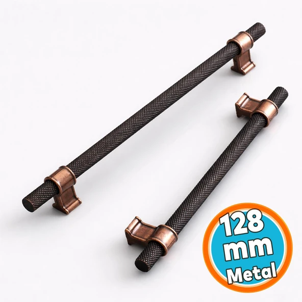 Mobilya Mutfak Çekmece Dolap Kulpu Kulbu Kulpları Eskitme Antik Bakır Metal 128 mm-12.8 cm ürün görseli 1