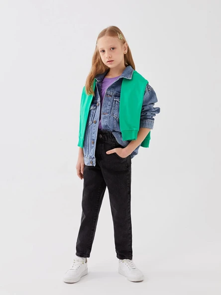 LCW Kids Siyah Paperbag Kız Çocuk Jean Pantolon ürün görseli 1