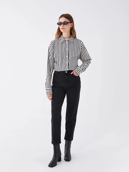 LCW Modest SİYAH Mom Fit Kadın Jean Pantolon ürün görseli 1