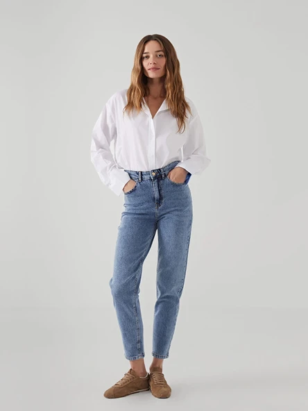 LCW Jeans İNDİGO Mom Fit Kadın Jean Pantolon ürün görseli 1