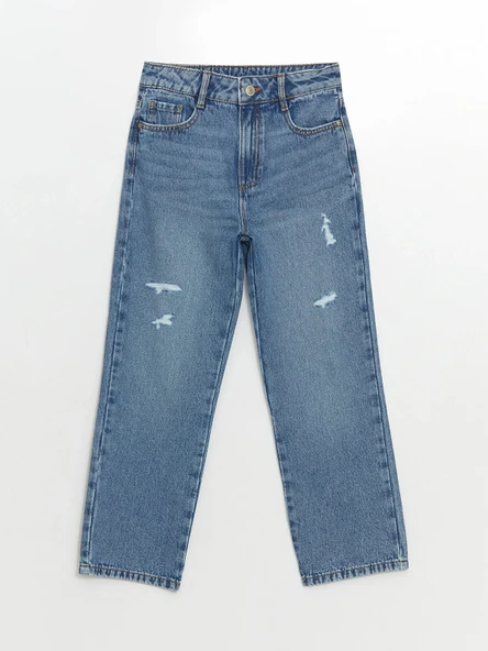 LCW Kids MAVİ Beli Ayarlanabilir Lastikli Kız Çocuk Jean Pantolon ürün görseli 1
