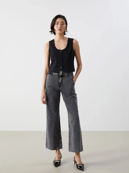 LCW Jeans GRİ Wideleg Kadın Jean Pantolon ürün görseli 1