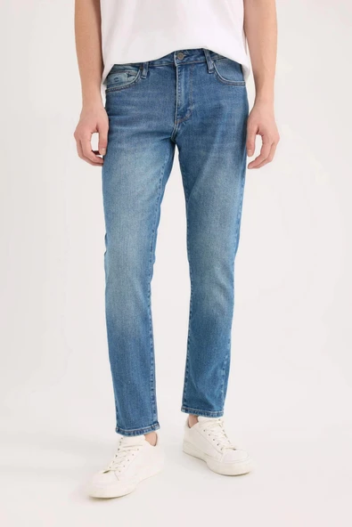 Defacto E5429 Mavi Pedro Slim Fit Dar Kalıp Normal Bel Dar Paça Jean Pantolon ürün görseli 1