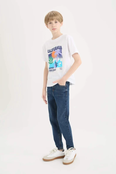 Defacto D6649 Mavi Erkek Çocuk Slim Fit Dar Kesim Düz Paça Jean Pantolon ürün görseli 1