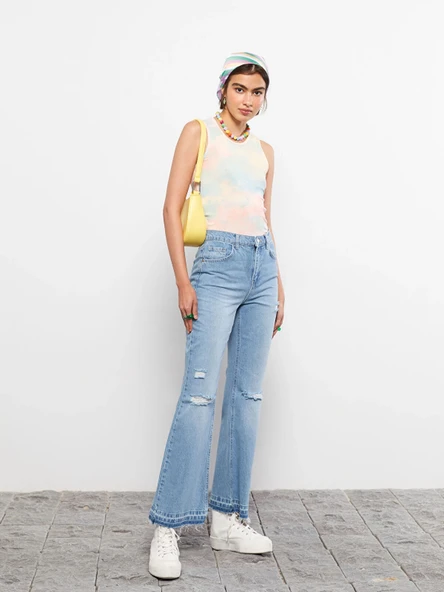 LCW Jeans İNDİGO Yüksek Bel Mars Flare Kadın Jean Pantolon ürün görseli 1