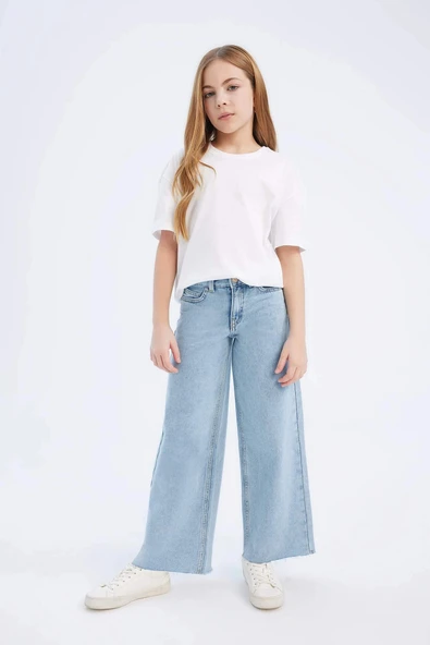 Defacto Mavi Kız Çocuk Wide Leg Geniş Bol Paça Jean Pantolon ürün görseli 1