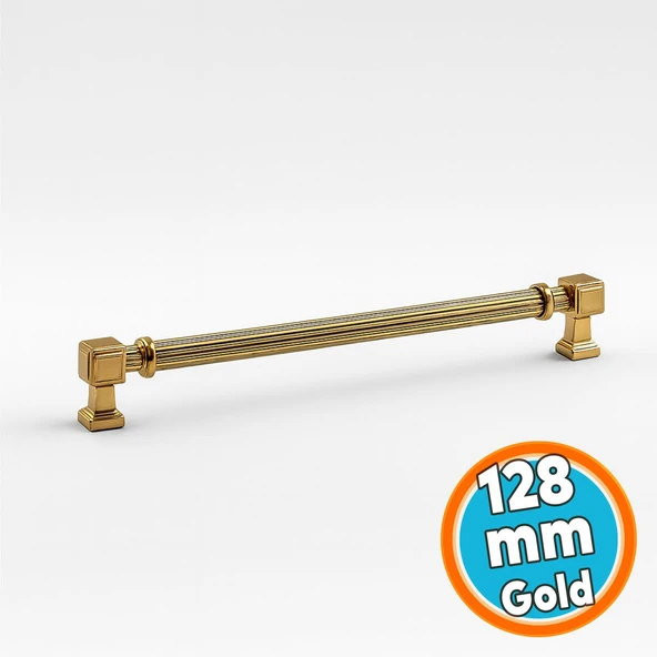 Mobilya Mutfak Çekmece Dolap Kulpu Kulbu Kulpları Çizgili Gold Altın Metal 128 mm 12.8 cm ürün görseli 1