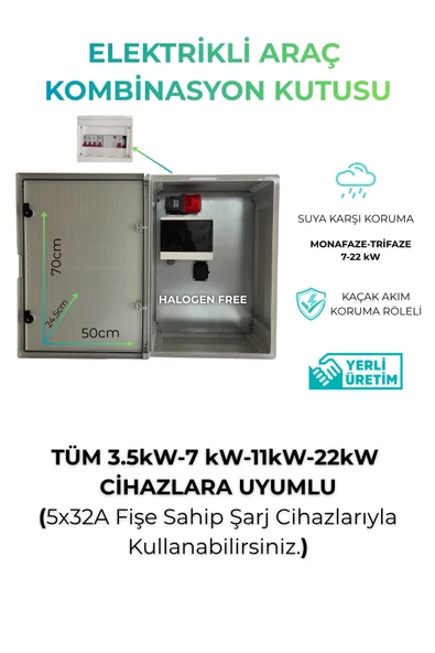 NUVION Elektrikli Araç Büyük Boy Şarj Panosu 22kW - Sigortalı & Prizli Kombinasyon Kutusu ürün görseli 1