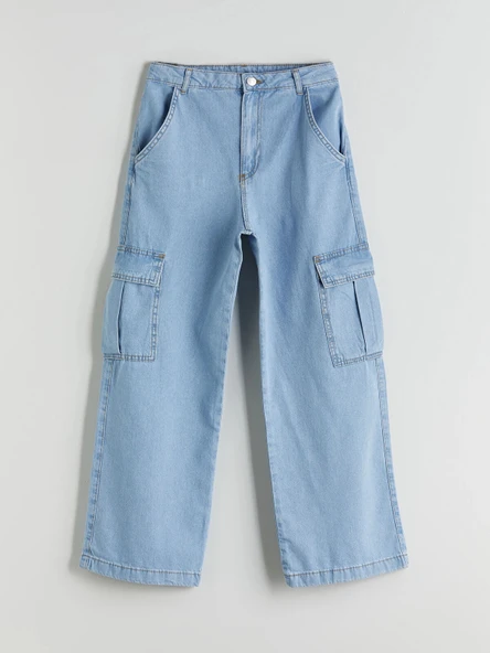 LCW Kids Indigo Wideleg Kız Çocuk Kargo Jean Pantolon ürün görseli 1