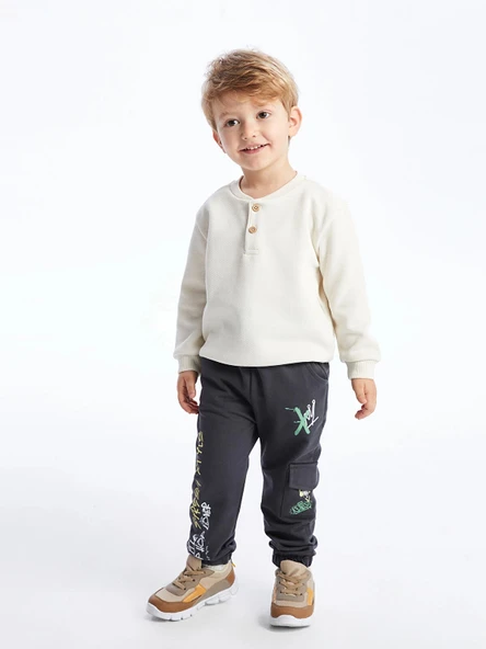 LCW Kids Antrasit Beli Lastikli Baskılı Erkek Bebek Jogger Eşofman Altı ürün görseli 1