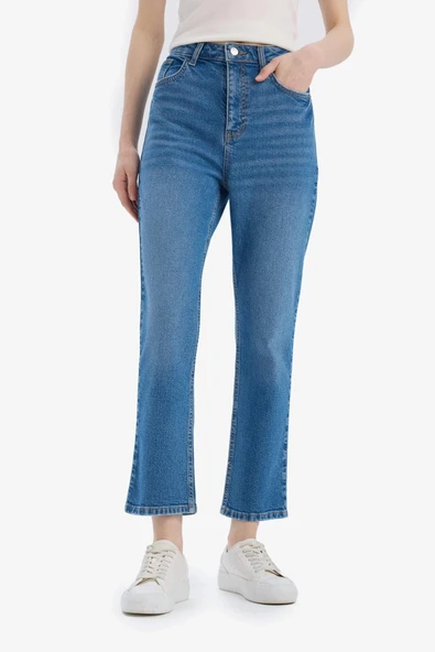 Defacto D7980 Mavi Mary Vintage Straight Fit Yüksek Bel Düz Paça Jean Pantolon ürün görseli 1