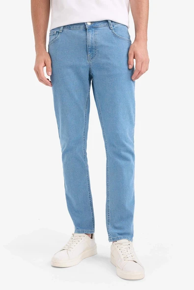 Defacto E7436 Mavi Pedro Slim Fit Dar Kalıp Normal Bel Dar Paça Jean Pantolon ürün görseli 1