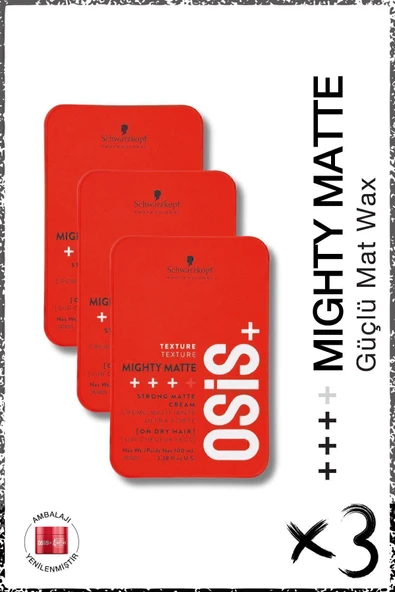 Osis Mighty Matte Güçlü Tutucu Mat Wax 100ml x 3 Adet | Orta Tutuş Güçlü Doku Mat Bitişli Wax Krem ürün görseli 1