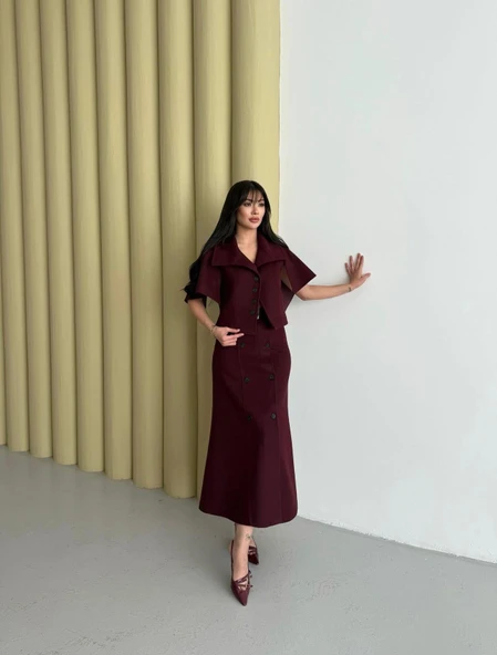 Pelerinli Kaşe Takım Bordo ürün görseli 1