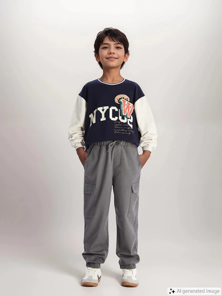LCW Kids GRİ Beli Lastikli Erkek Çocuk Kargo Jogger Pantolon ürün görseli 1