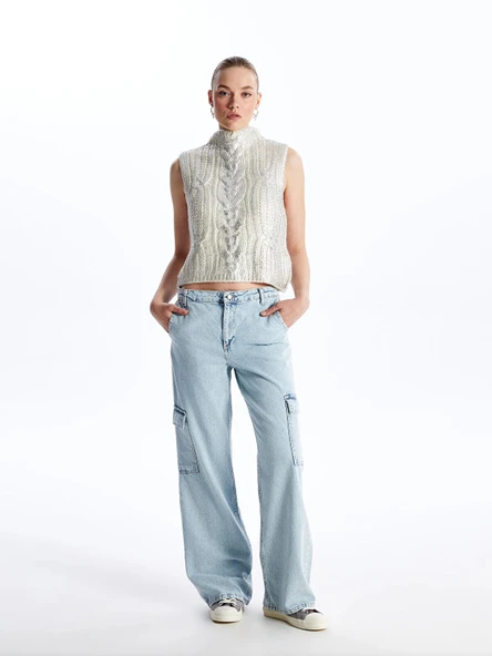LCW Jeans Indigo Wideleg Kadın Kargo Jean Pantolon ürün görseli 1