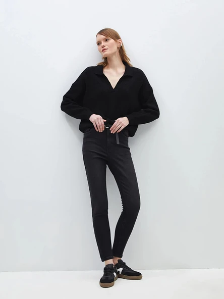 LCW Jeans Siyah Beli Kemerli Jüpiter Süper Skinny Fit Kadın Jean Pantolon ürün görseli 1