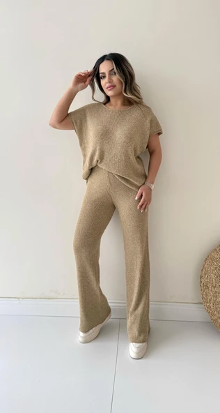 Salaş Kırçıllı Triko Takım Camel - Resim 3
