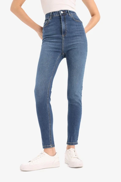 Defacto D8177 Mavi Anna Skinny Fit Yüksek Bel Düz Paça Uzun Jean Taş Yıkama Pantolon ürün görseli 1