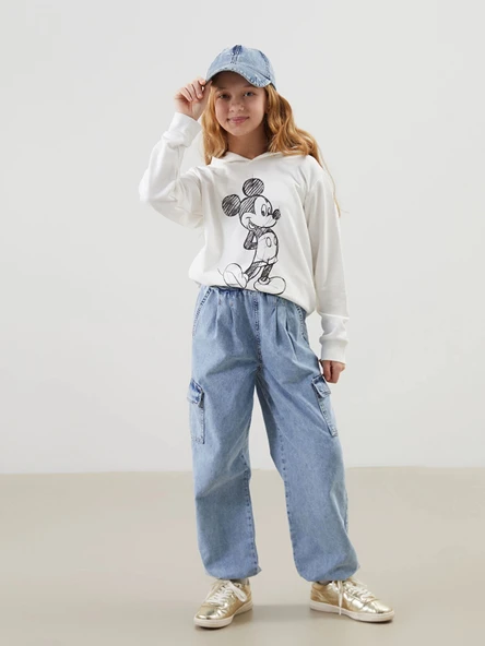 LCW Kids MAVİ Beli Lastikli Kız Çocuk Kargo Jean Pantolon ürün görseli 1