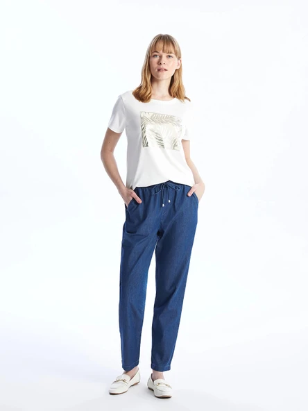 LCWAIKIKI Classic Mavi Beli Lastikli Carrot Fit Kadın Jean Pantolon ürün görseli 1