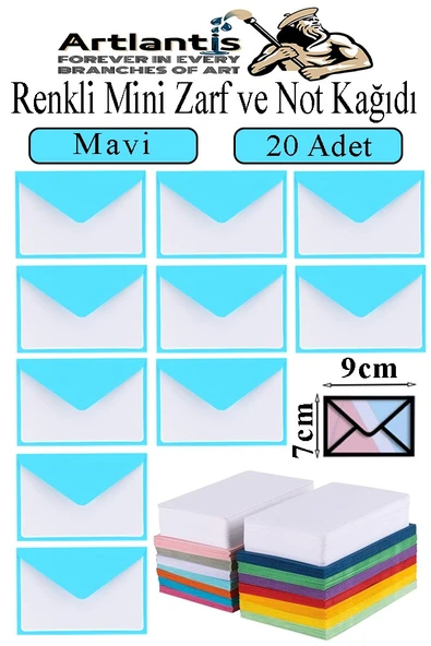 Mavi Mini Zarf 7x9 cm Not Kağıtlı 20 Adet Küçük Mavi Zarf Mektup Oyun Zarfı Doğum Günü Dilekleri Zarfı Canlı Renk ürün görseli 1