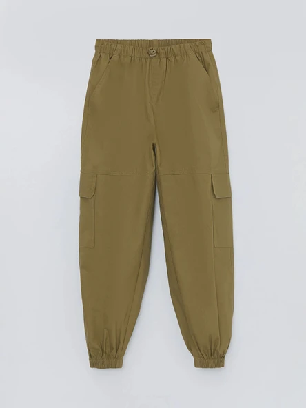 LCW Kids HAKİ Beli Lastikli Kız Çocuk Kargo Jogger Pantolon ürün görseli 1